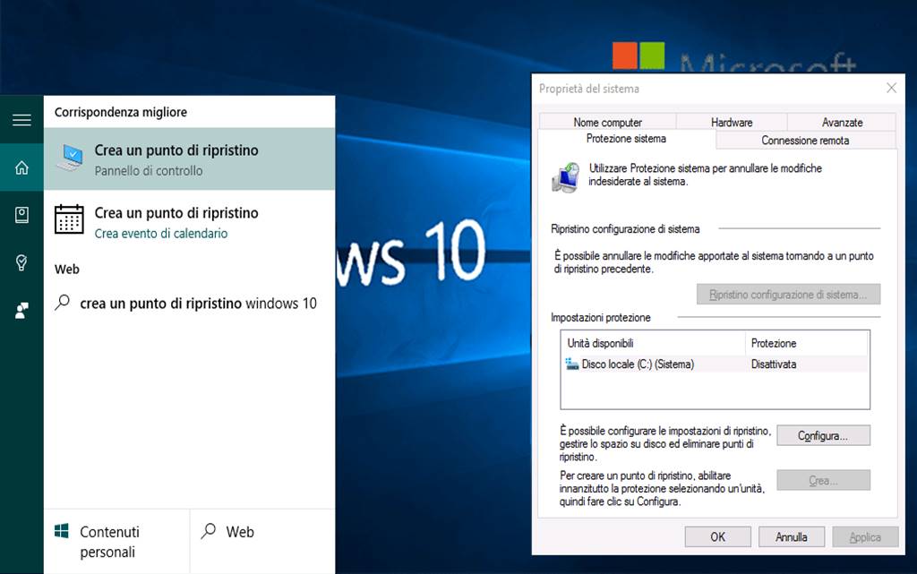 Come creare punto di ripristino su Windows 10 guida