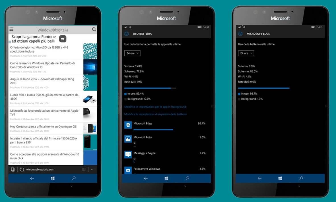 Windows 10 Mobile batteria