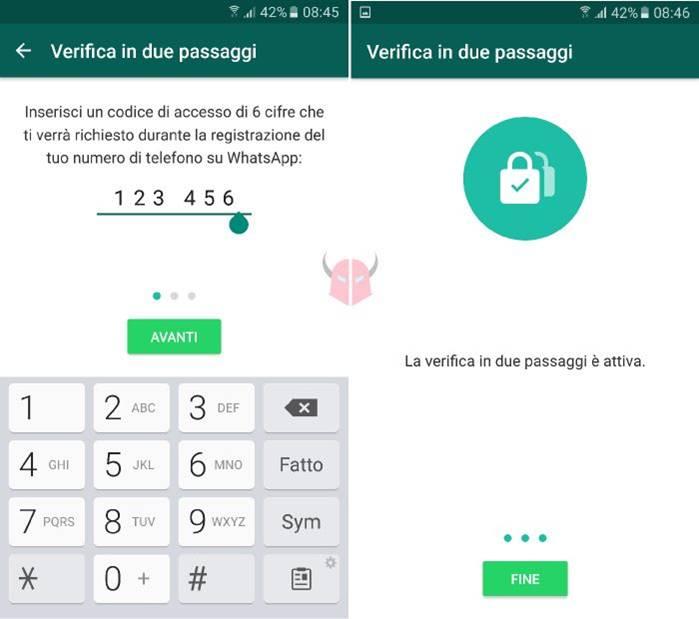 WhatsApp verifica in due passaggi