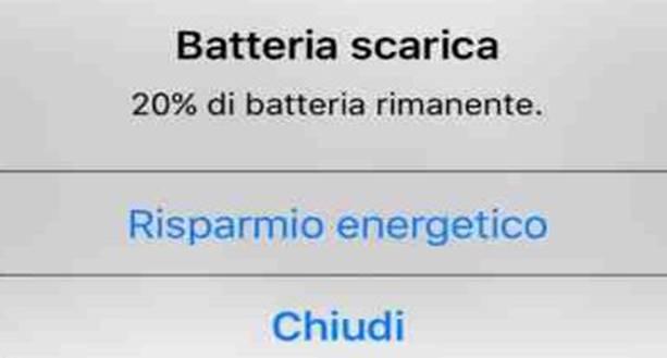 risparmio energetico 20% di batteria rimanente iOS iPhone