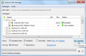 La schermata di Android SDK Manager