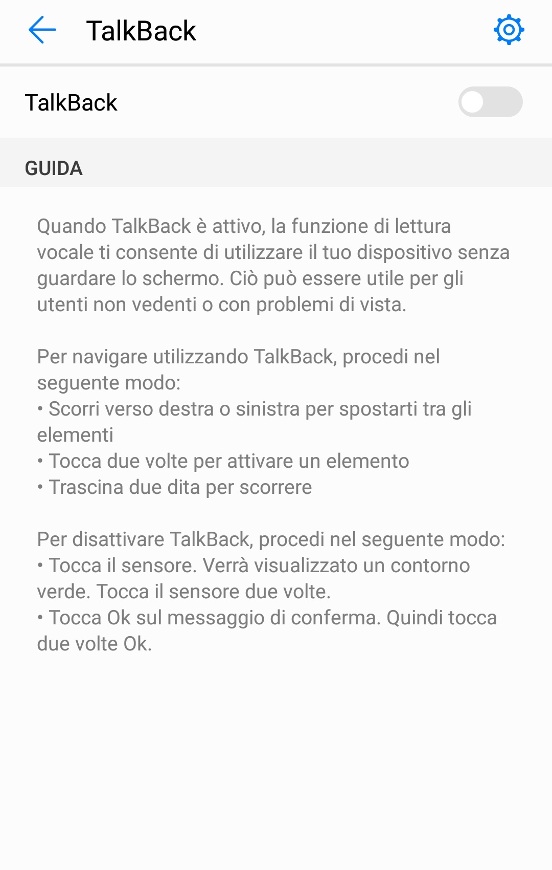 Disattivare TalkBack