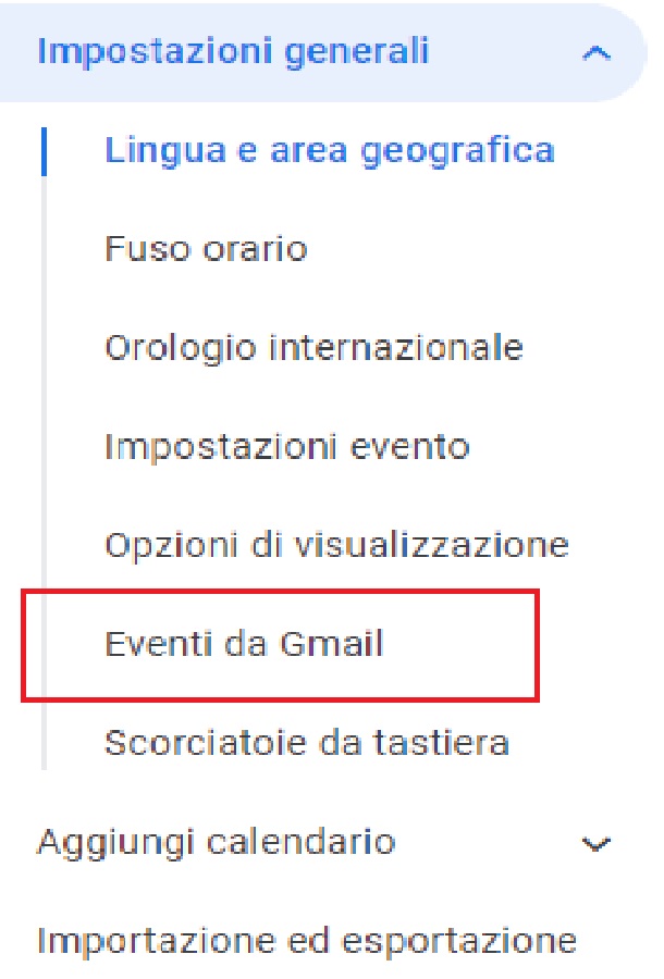 Google Calendar: la voce “Eventi da Gmail”