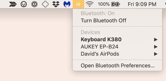 La sezione Bluetooth in un Mac