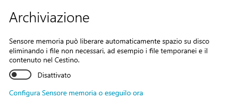 Sensore Memoria Windows 10