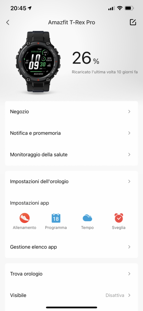 Amazfit T-Rex Pro - app zepp - batteria