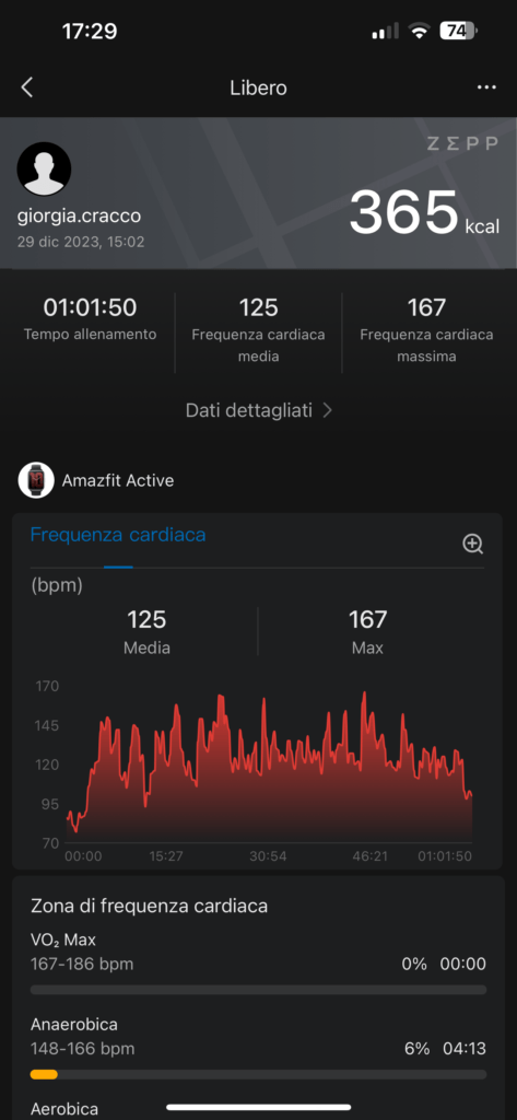 recensione amazfit active - app zepp - dati sport e allenamento