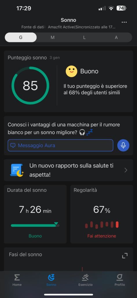 recensione amazfit active - app zepp - sonno