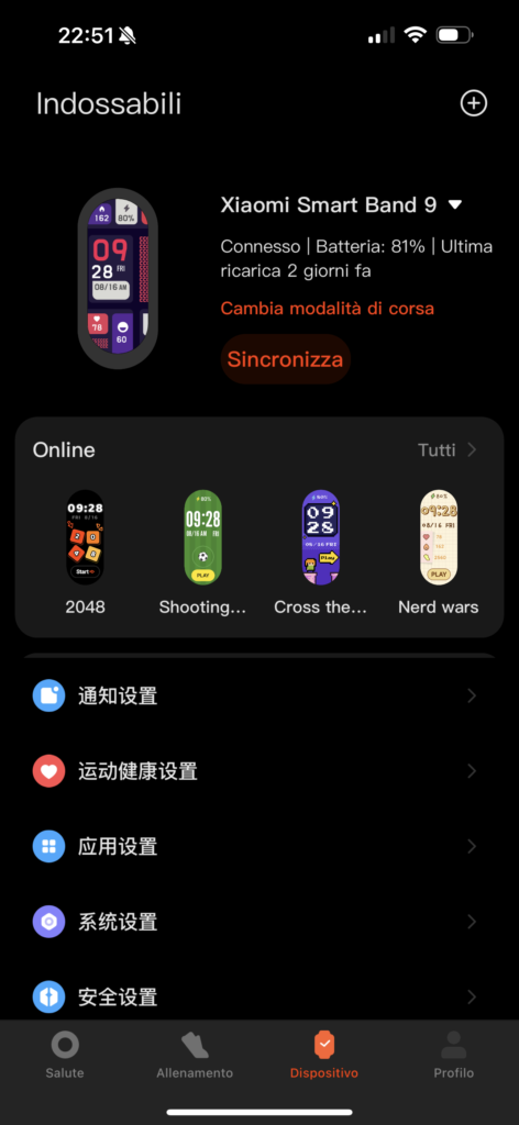 Recensione Xiaomi Smart Band 9 - app mi fitness - dispositivo