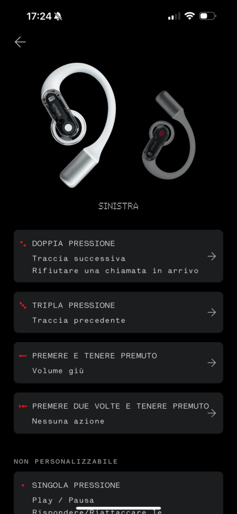 Recensione Nothing Ear (open) - personalizzazione tasto