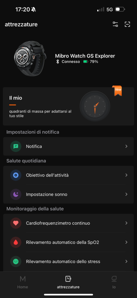 Recensione Mibro GS Explorer - personalizzazione app