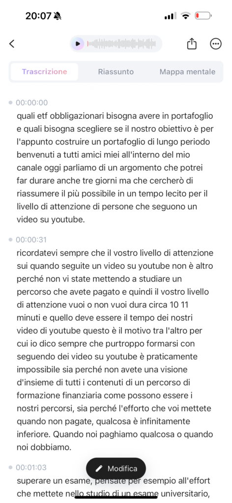 recensione plaud note - app plaud - registrazione 1 - trascrizione