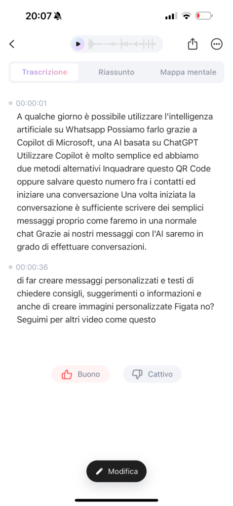 recensione plaud note - app plaud - registrazione 2 - trascrizione