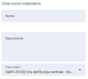 Crea nuovo calendario