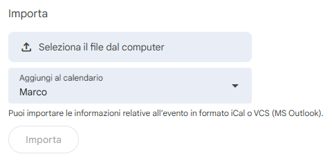 Importa calendario Google Calendar