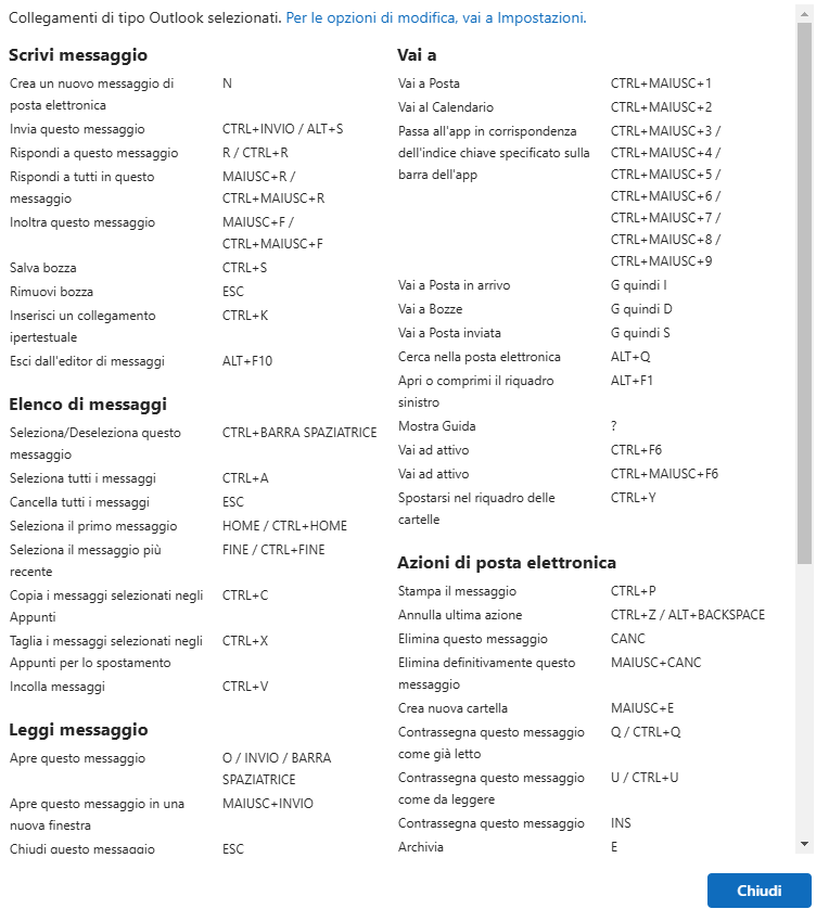 Scorciatoie outlook